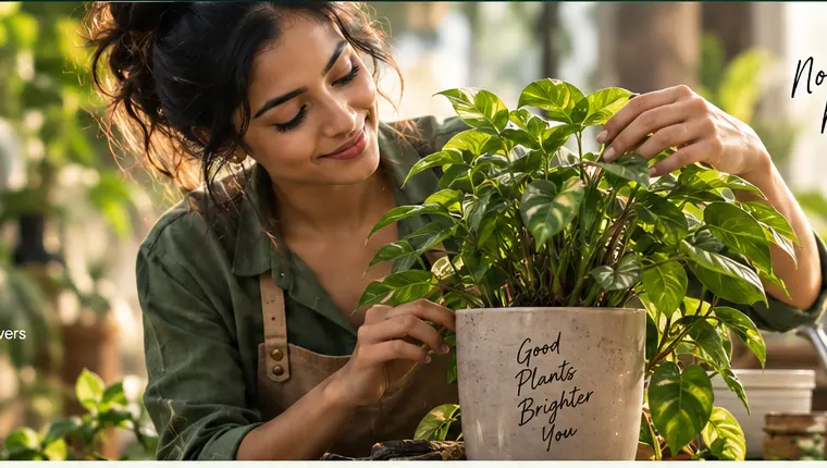 Person caring for a healthy potted plant at home